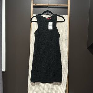 New w/Tags Saks Fifth Avenue black sleeveless lace dress w/ faux leather liner